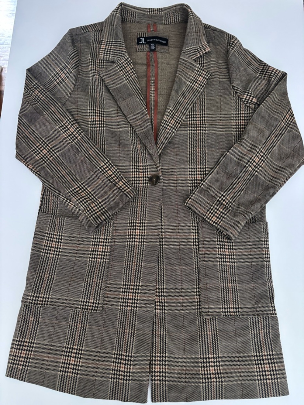 Jules & Leopold Plaid Blazer in Taupe, Black & Cream NWOT